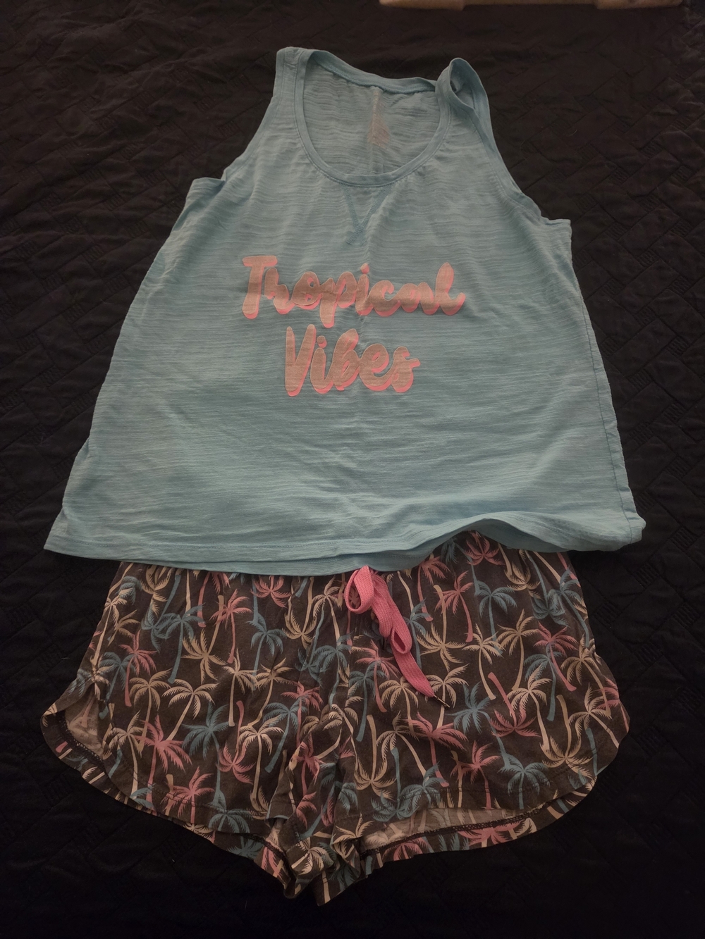 Secret Treasures Light Blue Tank & Tropical Palm Print Shorts